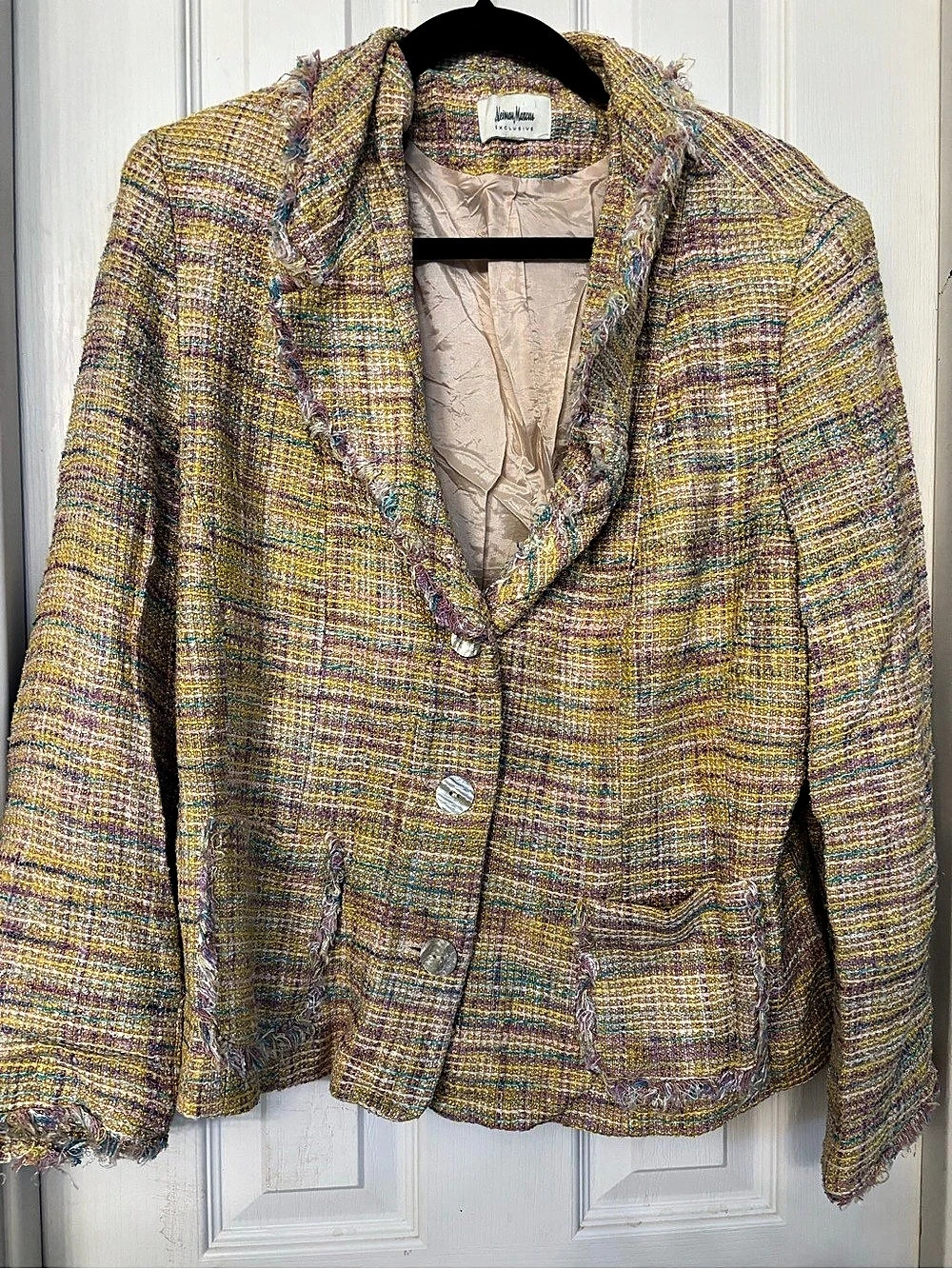 Neiman Marcus Multicolor Tweed Blazer Jacket Silk